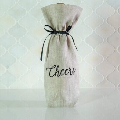 Crown Cheers Linen Wine Bag Flax Black Set of 4 W200