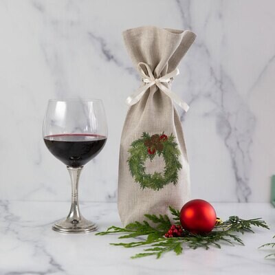 Crown Juniper Wreath Wine Bag Flax Set of 4 W259