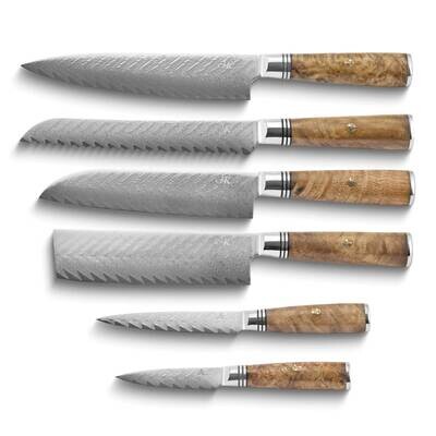 By Jere Luxury Knives Damacus Steel Arrow Pattern Sapele Wood Handle 6 Chef Knife Set KNCHEF2, MPN:…
