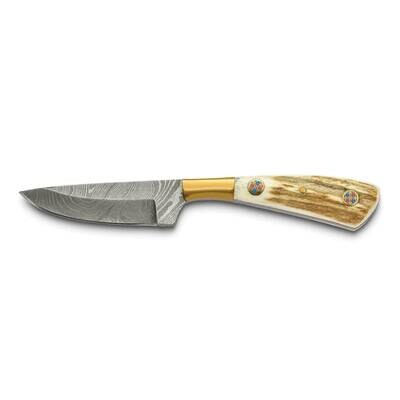 By Jere Fixed Blade Stag Horn with Mosaic Pin Handle Knife with Leather Sheath and Gift Box Damascu…