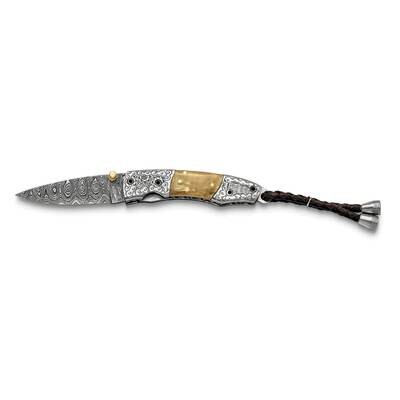 By Jere Limited Edition Woolly Mammoth Tusk Ivory Handle Folding Knife with Leather Sheath and Wood…