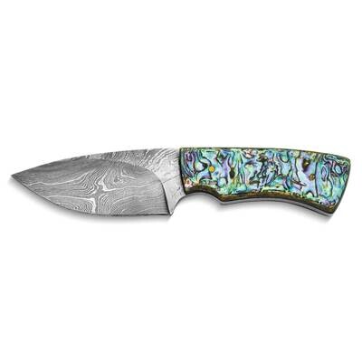 By Jere Fixed Blade Abalone Shell Handle Knife with Leather Sheath and Gift Box Damascus Steel 256 …