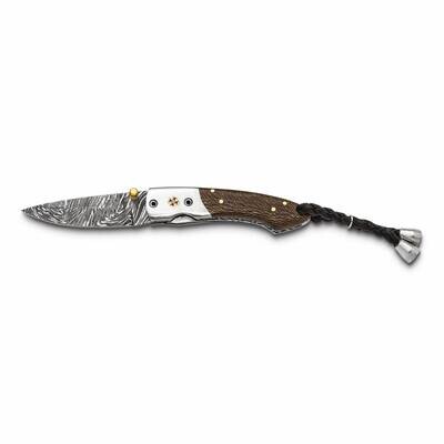 By Jere Folding Blade Chinar Wood Handle Knife with Leather Sheath and Wooden Gift Box Damascus Ste…