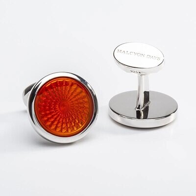 Halcyon Days Agama Engine Turned Orange Sterling Silver Cufflinks  CLAGA07RDS, MPN: CLAGA07RDS,