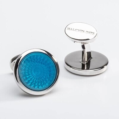 Halcyon Days Agama Engine Turned Aquamarine Sterling Silver Cufflinks  CLAGA12RDS, MPN: CLAGA12RDS,