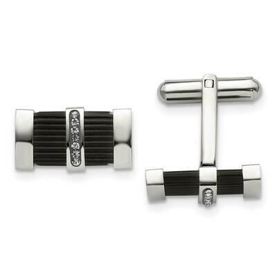 Black Ip Black Diamond Preciosa Crystal Cufflinks Stainless Steel Polished SRC425, MPN: SRC425,