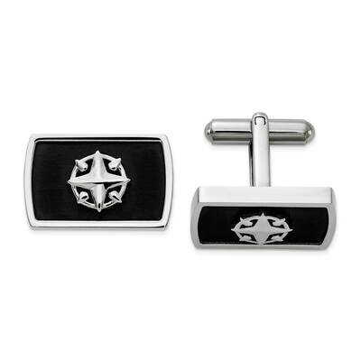 Black Ip-Plated Compass Cufflinks Stainless Steel Brushed and Polished SRC415, MPN: SRC415,