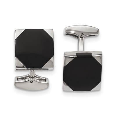 Polished Black Rubber Square Cufflinks Stainless Steel SRC337