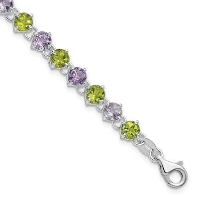 Sterling Silver Amethyst &amp; Peridot with 1 ext Bracelet SSCMEI18290-7