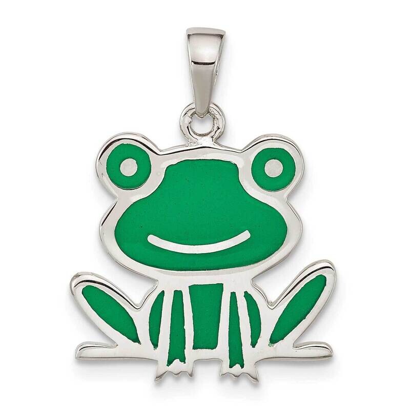 Sterling Silver Green Enamel Frog Pendant SSCMEI18228