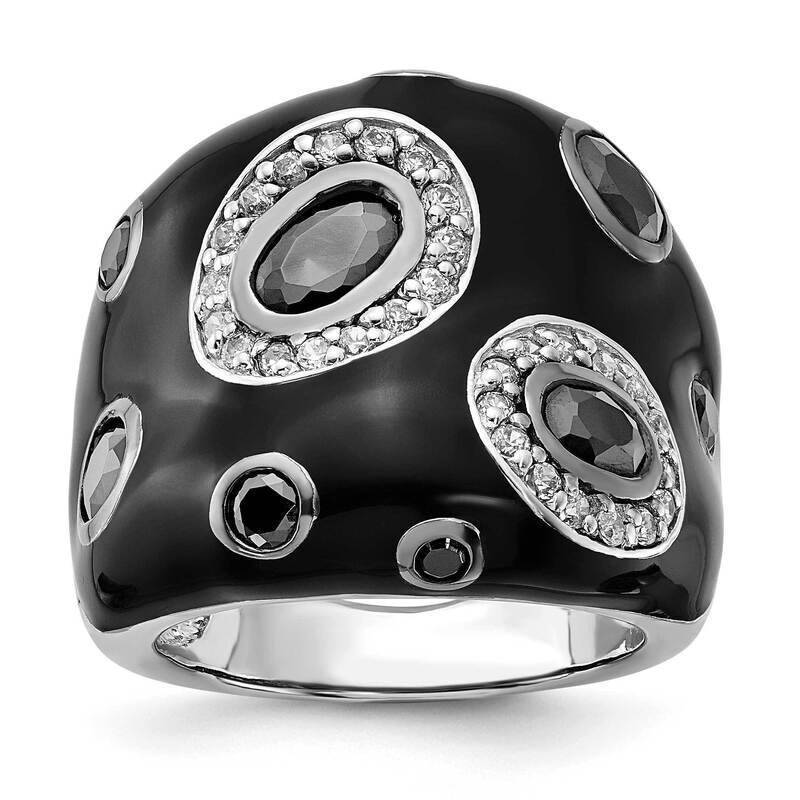 Sterling Silver Polished Black and White CZ with Black Enamel Ring SSCMEI18195-6.5