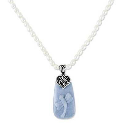 Sterling Silver 18&#39; Pol. Angelite Dragonfly Pendant Necklace SSCBEL19098-18
