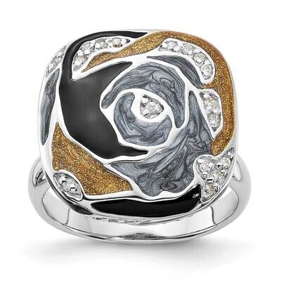 Sterling Silver Polished CZ with Black/Grey/Gold Enamel Ring SSCMEI18199-6.5