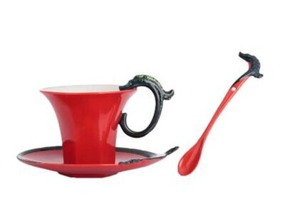 Franz Porcelain Hongshan Jade Dragon Design Sculptured Porcelain Cup Saucer Spoon Set CP00018, MPN:…