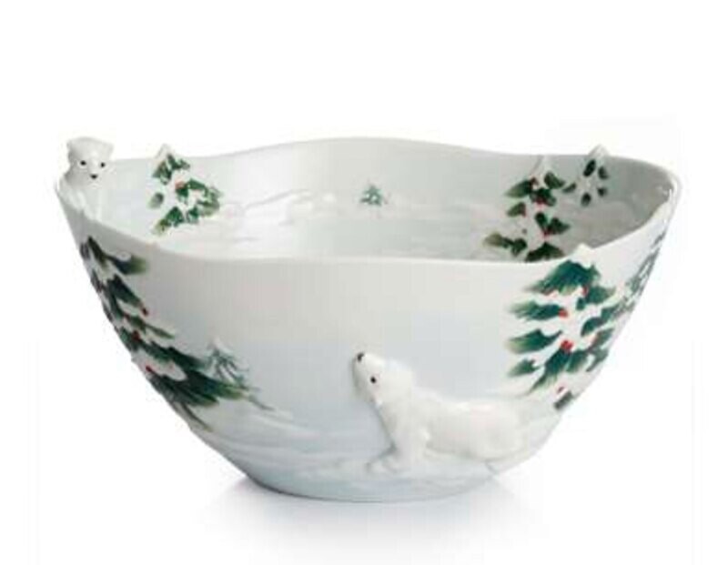 Franz Porcelain &quot;Curious Discoverer&quot;Polar Bear Design Sculptured Porcelain Ornamental Bowl FZ02216