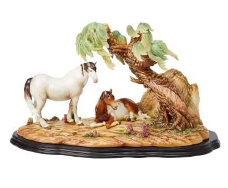 Franz Porcelain Double Steed Under A Willow Tree Design Sculptured Porcelain Figurine With Wooden Base FZ03816