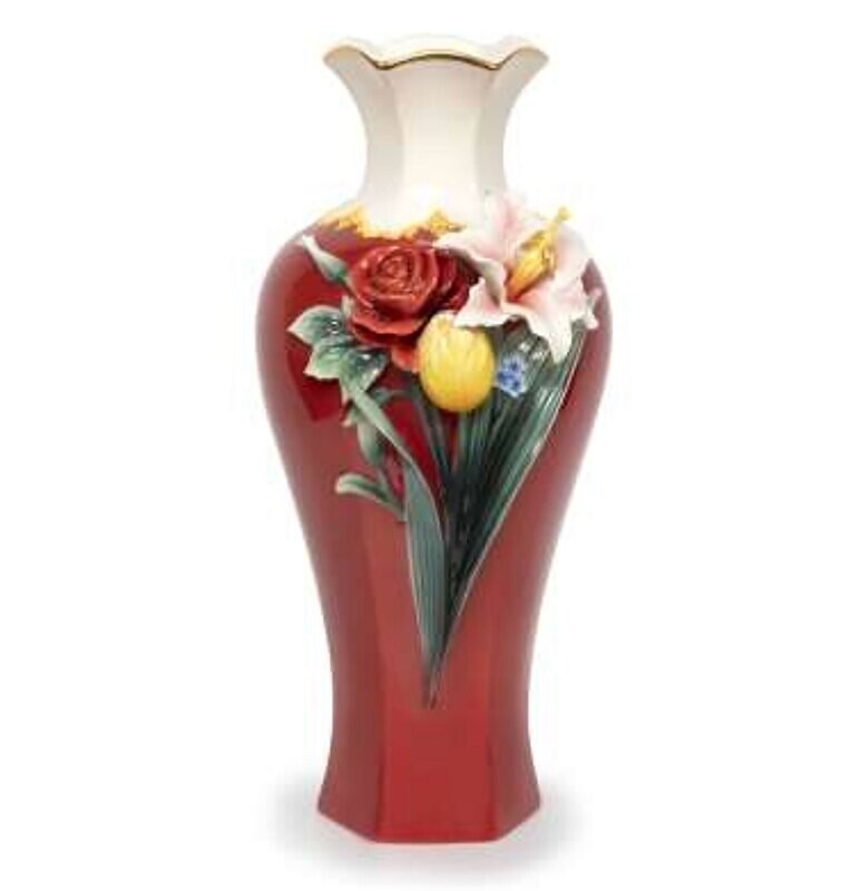 Franz Porcelain Happiness All Around Bouquet Design Sculptured Porcelain Vase FZ03949