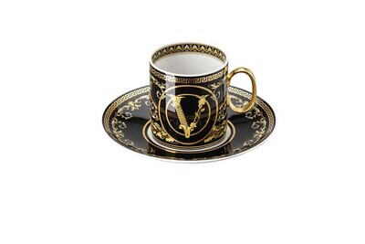Versace Virtus Gala Black Coffee Cup &amp; Saucer 6 in 6 Inch, MPN: 19335-403729-14740, 790955188341