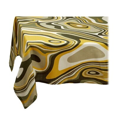 L&#39;Objet Linen Tablecloth 70x90 Inch Waves Green Yellow LN6120, MPN: LN6120, 810009645351