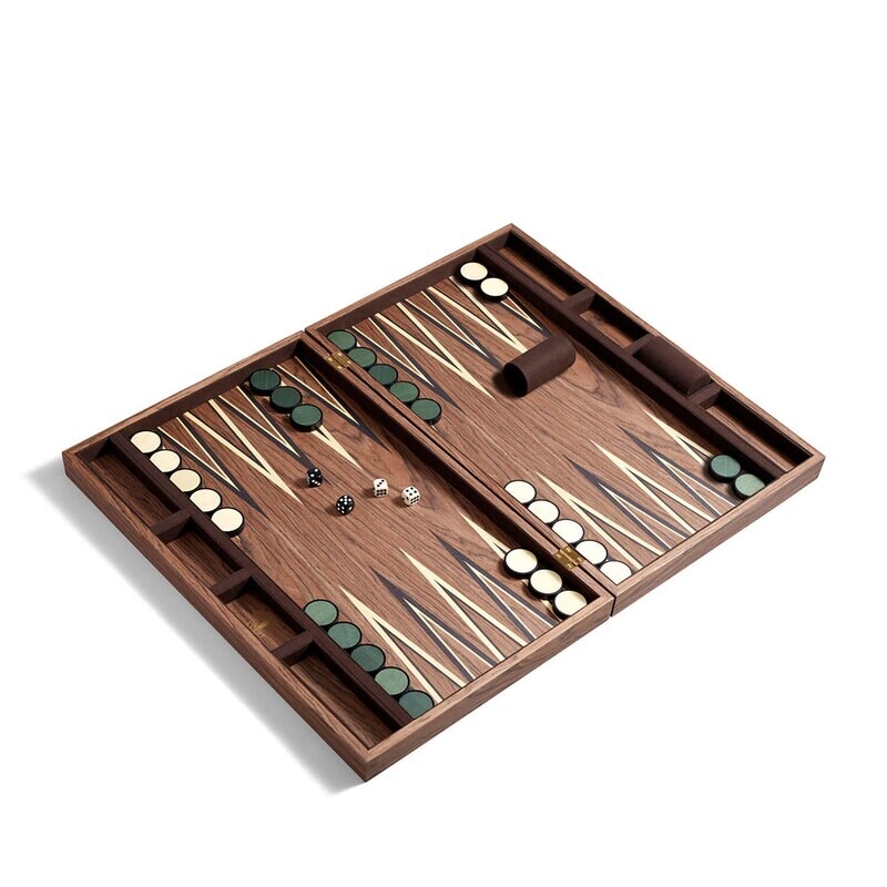 L'Objet Folding Backgammon Game Green White G341