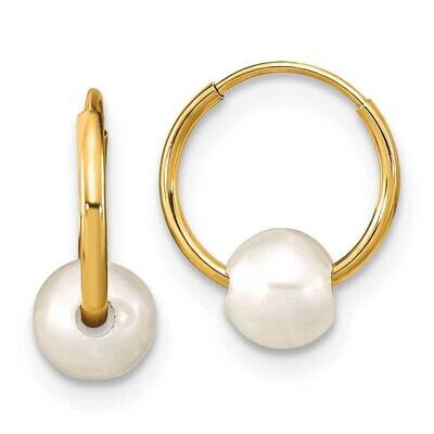 5-6mm Round White Cultured Freshwater Pearl Hoop Earrings 14k Gold SE3049 by Madi K, MPN: SE3049, 8…