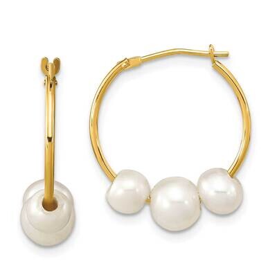 5-7mm Round White Cultured Freshwater Pearl Hoop Earrings 14k Gold SE3046 by Madi K, MPN: SE3046, 8…