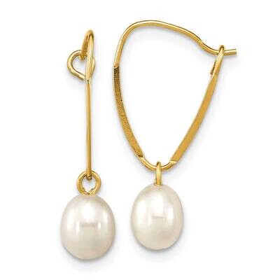 6-7mm Rice White Cultured Freshwater Pearl Dangle Earrings 14k Gold SE3045 by Madi K, MPN: SE3045, …