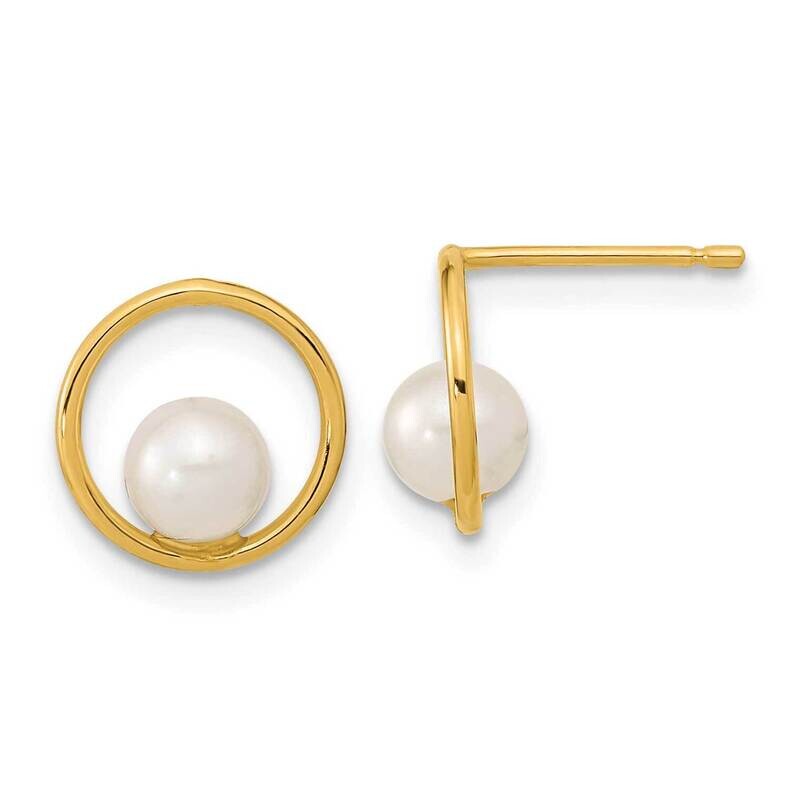 Open Circle 5mm Freshwater Cultured Pearl Post Earrings 14k Gold SE3041
