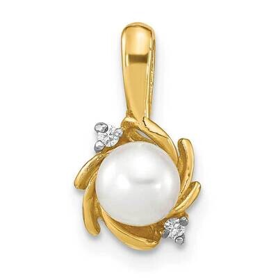 5-6mm Button White Cultured Freshwater Pearl .02Ct. Diamond Pendant 14k Gold SE3035 by Madi K, MPN:…