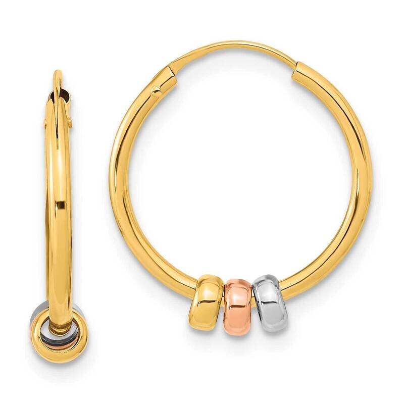 Tri-Color Three Bead Hoop Earrings 14k Gold SE3033