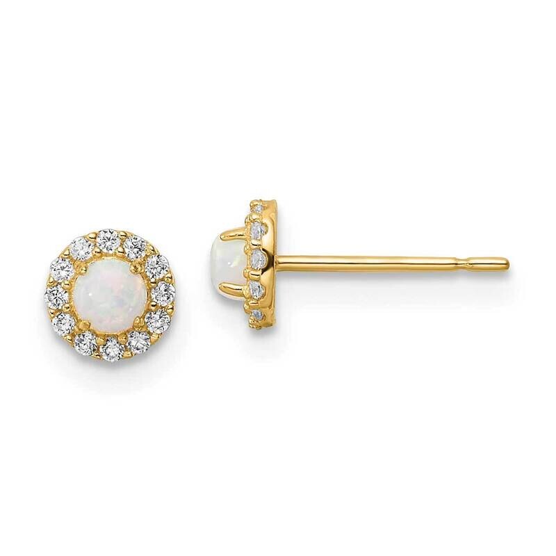 Created Opal Post Earrings 14k Gold CZ Diamond SE3026