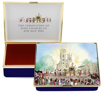 Halcyon Days TR Coronation at Westminster Abbey Leather Lined Prestige Enamel Box LE 100 ENCWA1114L…