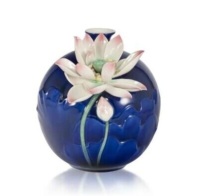 Franz Porcelain Noble-Born Lotus Design Sculptured Porcelain Round Vase FZ03926, MPN: FZ03926,