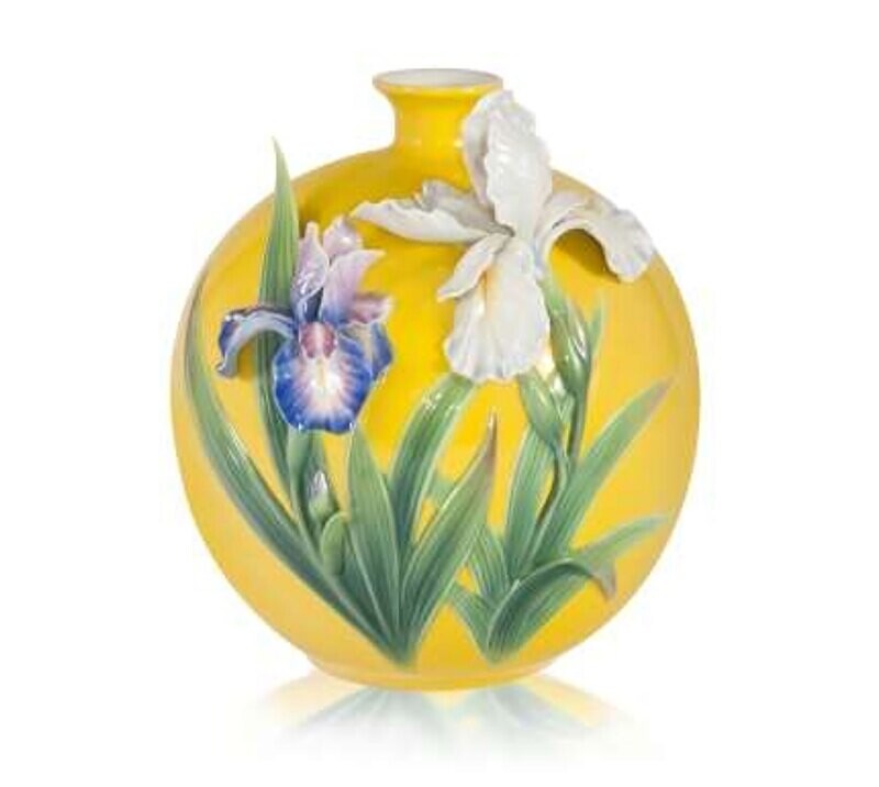 Franz Porcelain Elegant Crown Iris Design Sculptured Porcelain Round Vase FZ03927