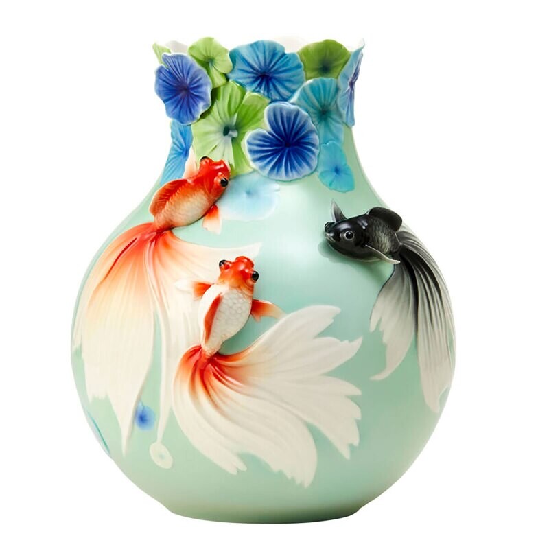 Franz Porcelain Goldfish And Water Lily Design Sculptured Porcelain Vase FZ03833