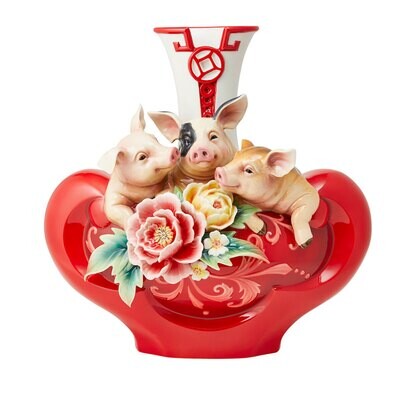 Franz Porcelain Pig And Peony Design Sculptured Porcelain Vase FZ03706, MPN: FZ03706,