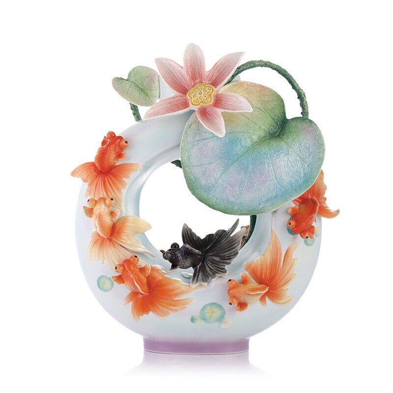 Franz Porcelain Rich Blessings - Goldfish Design Sculptured Porcelain Vase FZ03494