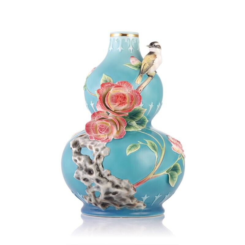 Franz Porcelain Eternal Youth Chinese Bulbul Design Sculptured Porcelain Vase FZ03328