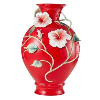 Franz Porcelain Island Beauty Hibiscus Design Sculptured Porcelain Vase FZ03852, MPN: FZ03852,