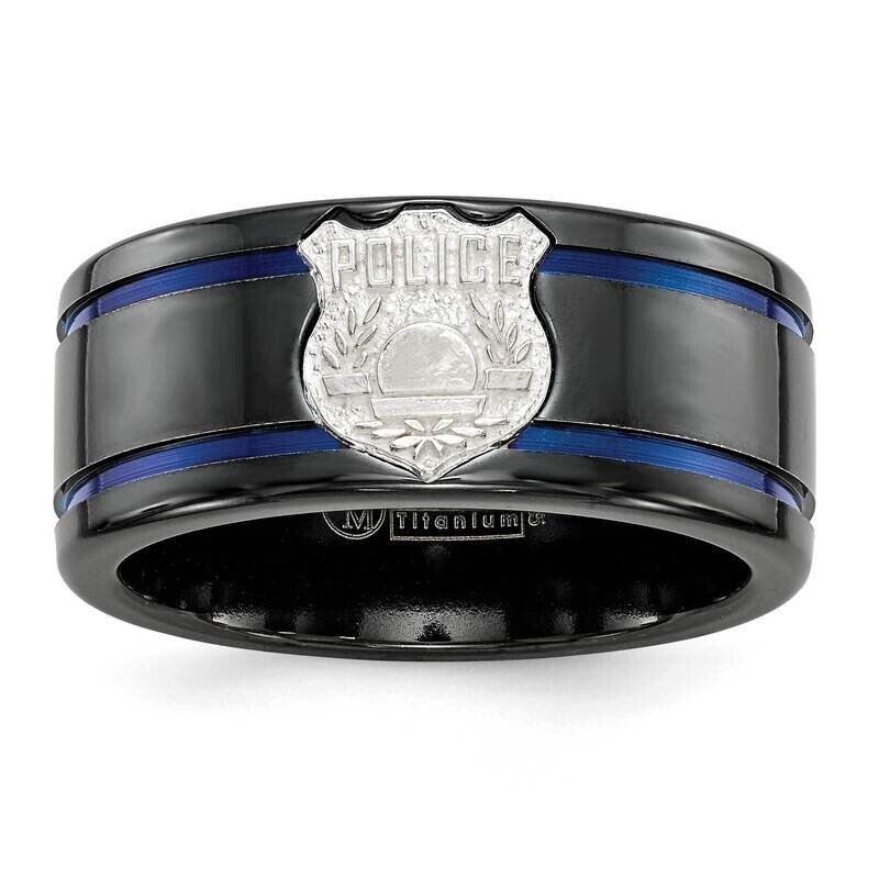 Edward Mirell Black Ti Blue with SS Police Shield Tag 10mm Band Anodized EMR342