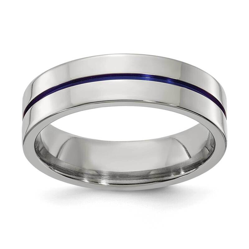 Edward Mirell Gray Titanium 6mm Blue Anodized Flat Engravable Band EMR360-6MM