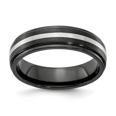 Edward Mirell Black Ti with Sterling Silver Inlay Step Down 6mm Engravable Band EMR353 by Edward Mi…