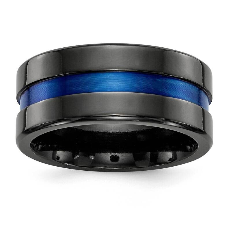 Edward Mirell Black Ti Blue Anodized Wide Center 10mm Engravable Band EMR338