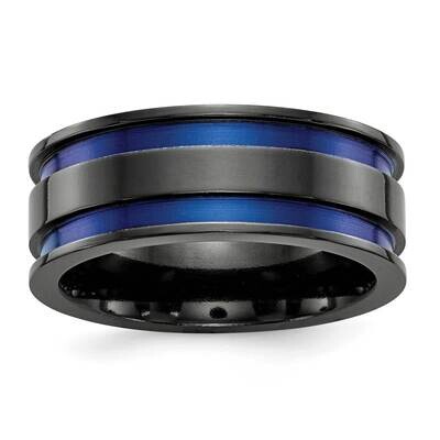 Edward Mirell Black Ti Grooved Blue Anodized 8mm Engravable Band EMR336 by Edward Mirell, MPN: EMR3…