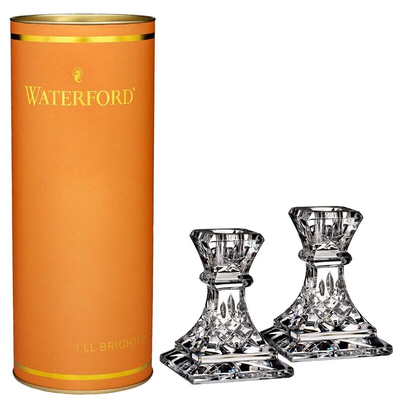 Waterford Giftology Lismore Candlestick 4 Inch Pair Orange Tube 1058273