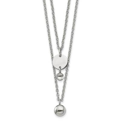 2 Strand Disc &amp; Beads 16.5 Inch with 2 Inch Extender Necklace Stainless Steel Polished SRN3005-16.5…