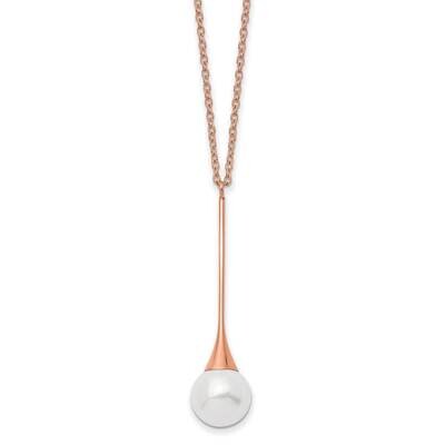 Rose Ip-Plated Imitation Pearl with 1 Inch Extender Necklace Stainless Steel Polished SRN2927-15.75…