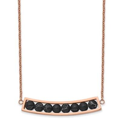 Rose Ip with Black Grain Stone with 2 Inch Extender Necklace Stainless Steel Polished SRN2916-17.5 …
