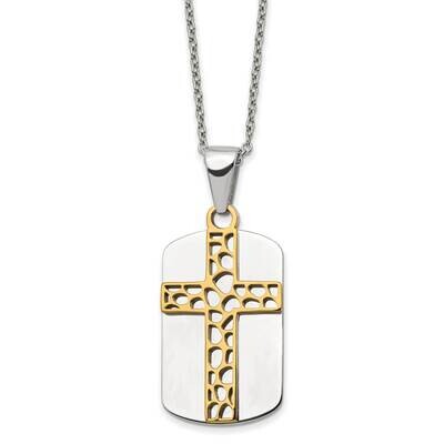 Yellow Ip-Plated Cross Dog Tag 18 Inch Necklace Stainless Steel Polished SRN2907-18 by Chisel, MPN:…