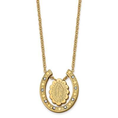 Yellow Ip with Crystal Guadalupe/Horseshoe Necklace Stainless Steel Polished SRN2787-17 by Chisel, …